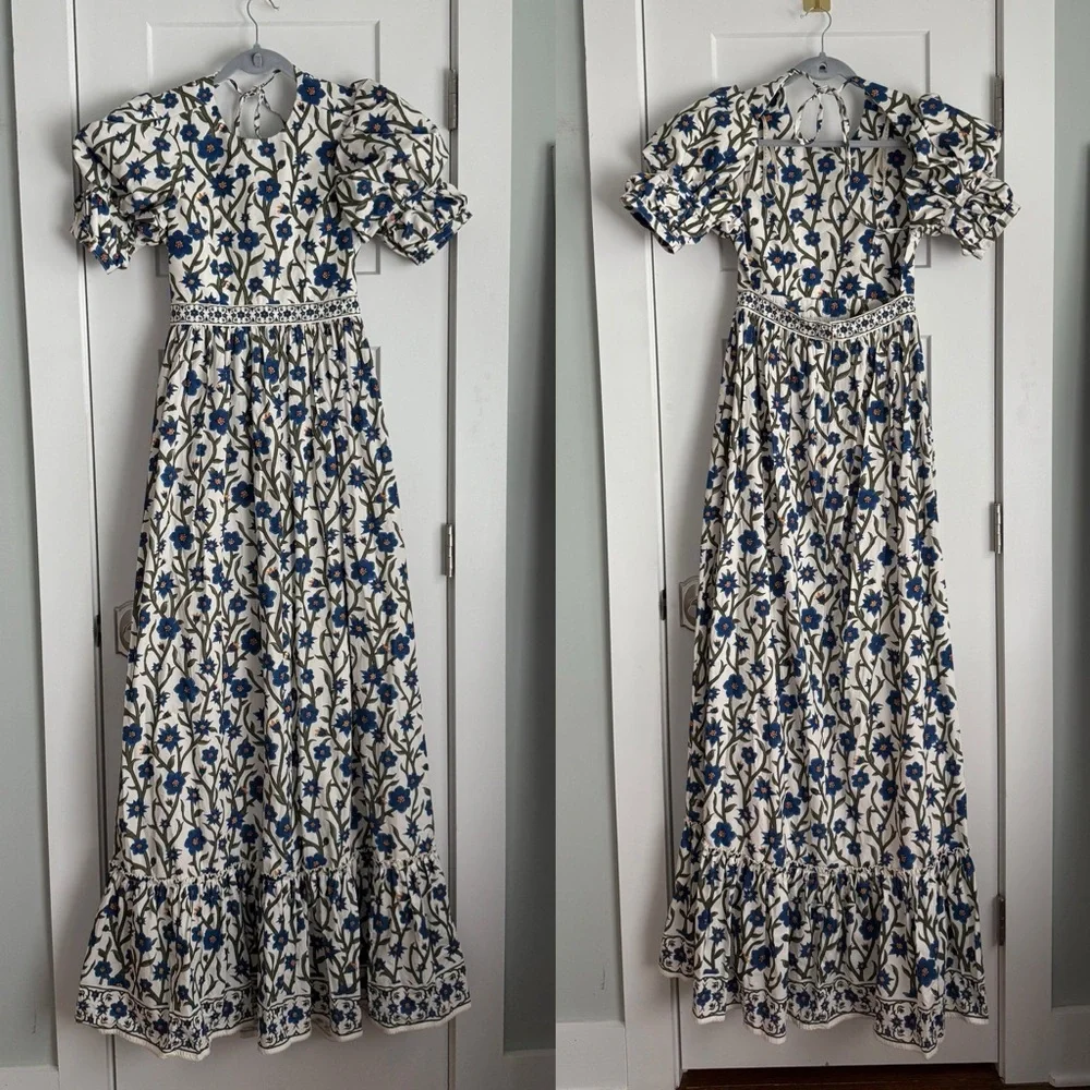 Agua by Agua Bendita Azul Amapola Pleated Cotton Poplin Maxi Dress NEW with tags - Picture 3 of 10